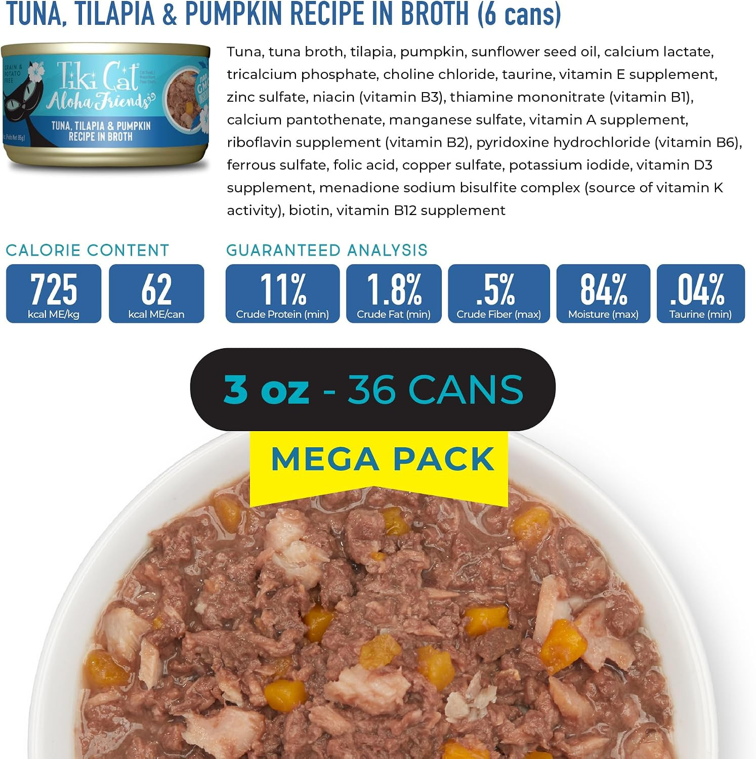Tiki Cat Aloha Friends Mega Pack, Tuna Favorites, 3 Oz. Can (36 Count)