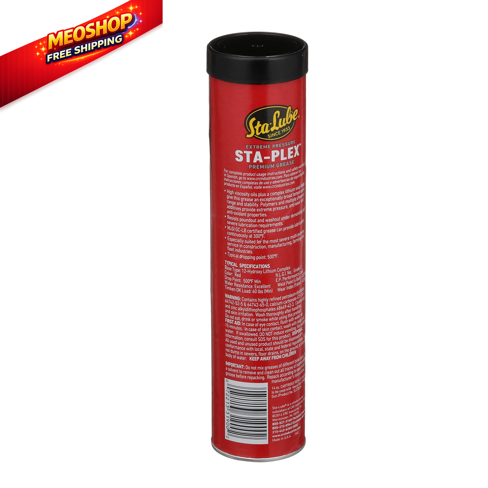 Sta-Lube Sta-Plex Extreme Pressure Premium Red Grease SL3190 14 Oz, Cartridge