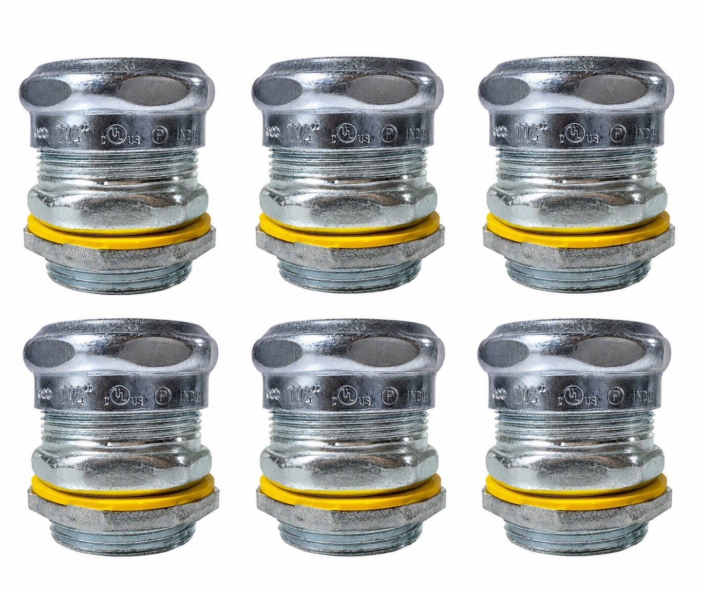 SET OF 6 RACO 1-1/4” Liquidtight Straight Connector with Locknut & Sealing Ring