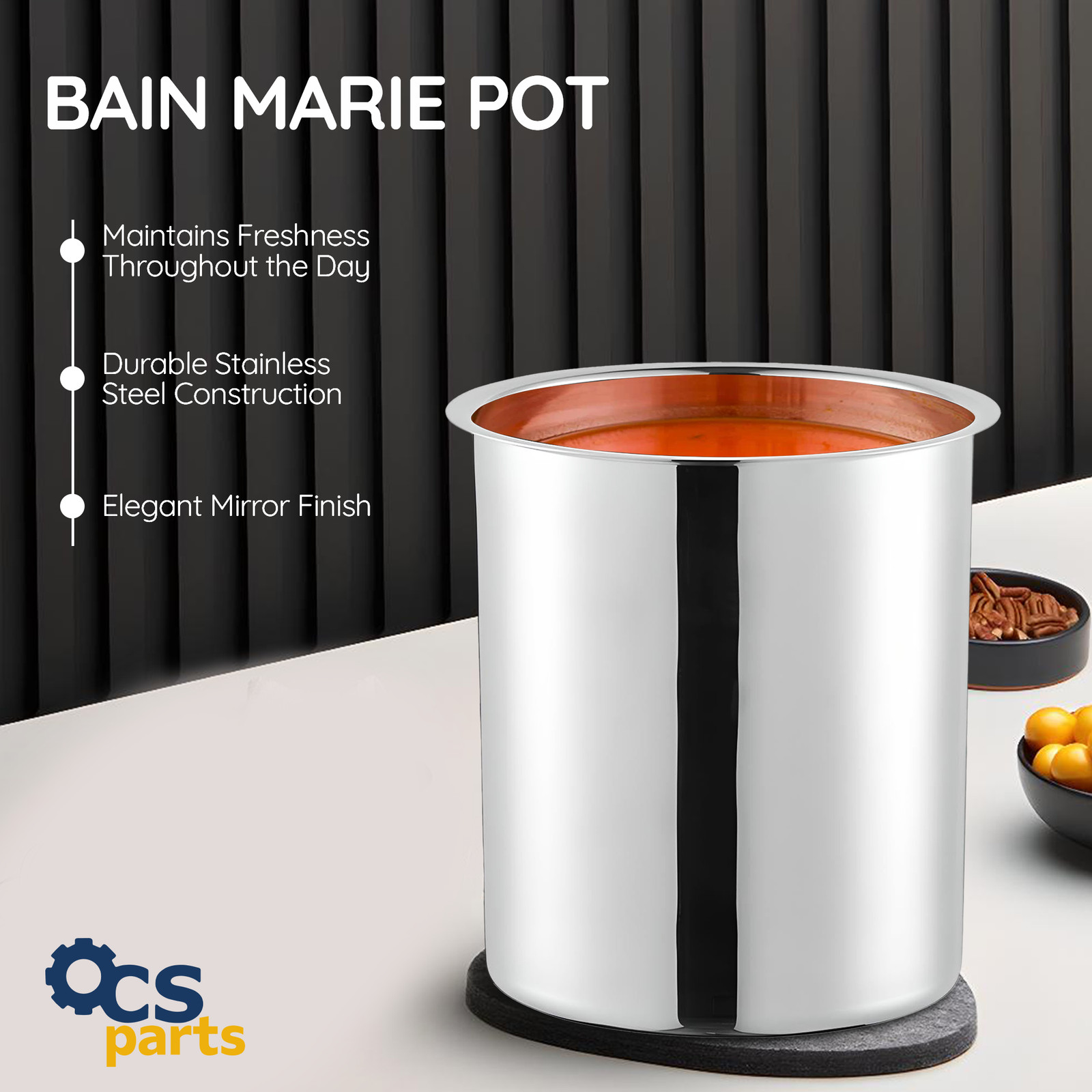 OCS Parts 8 Quart Stainless Steel Bain Marie Pot with Lid | 9-5/8″ x 7-3/8″