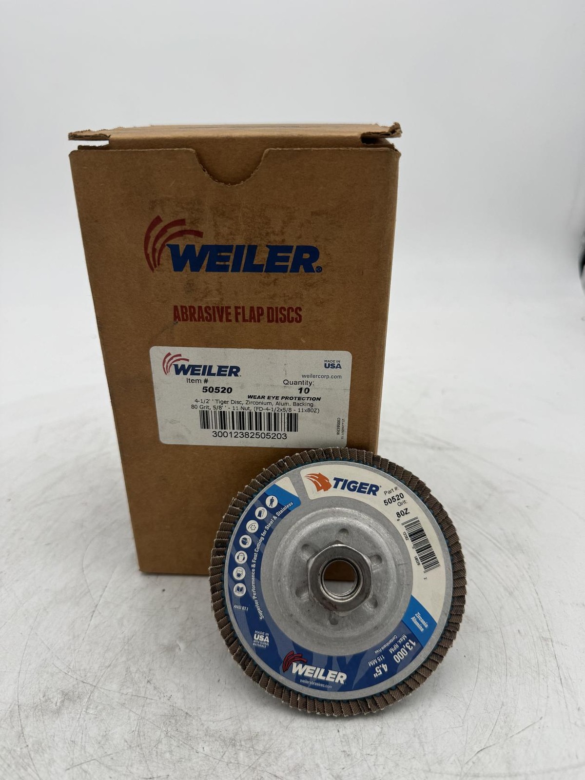 10 Pack Weiler 50520 Flap Disc 4-1/2″ Zirconia Alumina 80 Grit New
