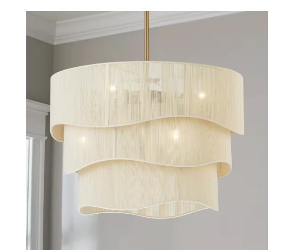 RRTYO Knuth 6-Lt 3-Tiered Modern Drum Handwoven Ivory Rope Fabric Chandelier