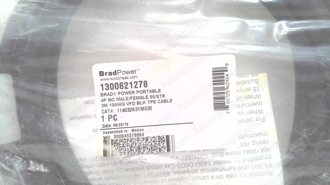 BRAD POWER 114032K31M030, DOUBLE ENDED CORDSET, 1300621278, NEW #351985