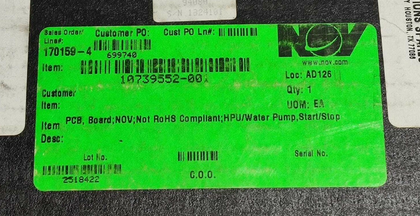 NOV Assy no. 94080 BE-1 1396 HPU/WTR Start/Stop Pump PCB Card Rev B 30094080