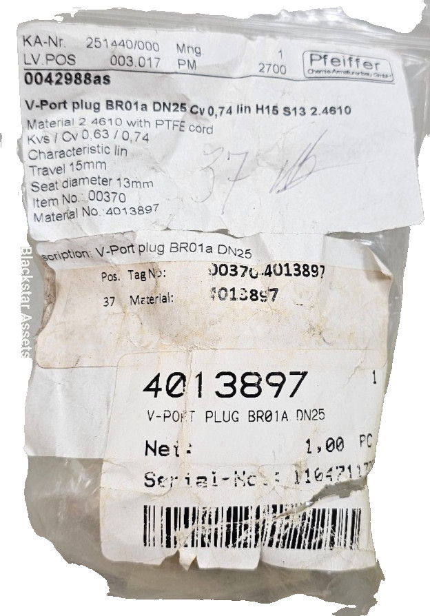 Pfeiffer 251440/000 0042988as V-Port Plug BR01a DN25 CV0,74 lin H15 S13 2.461