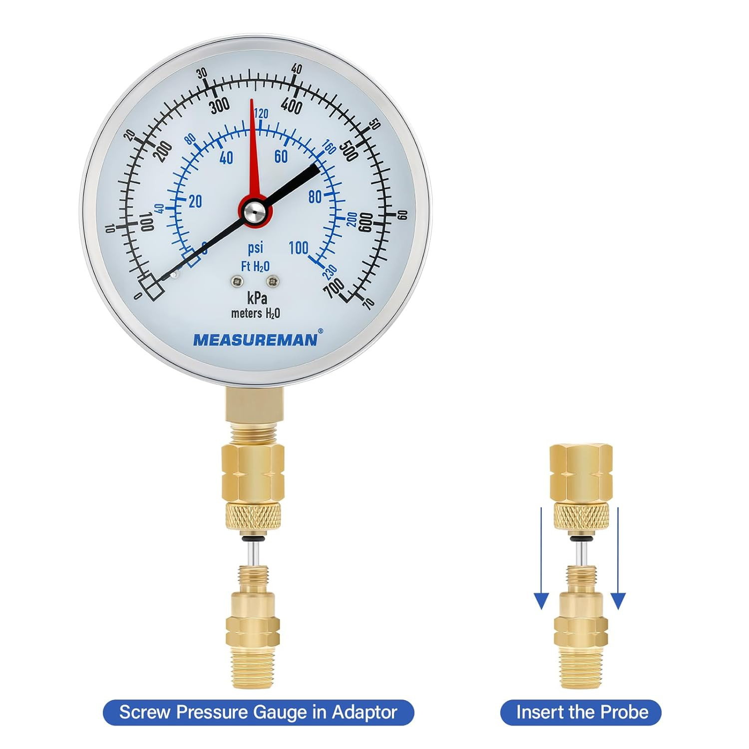 Pressure and Temperature Test Kit，0-100 Psi/Ft H2O/Kpa/Meters H2O, 0°F to 220°F&