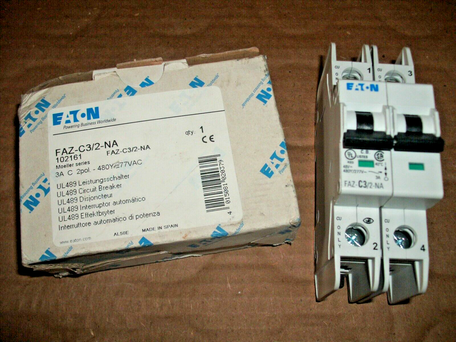 EATON MOELLER FAZ-C3/2-NA 3A 2P 277/480V CIRCUIT BREAKER
