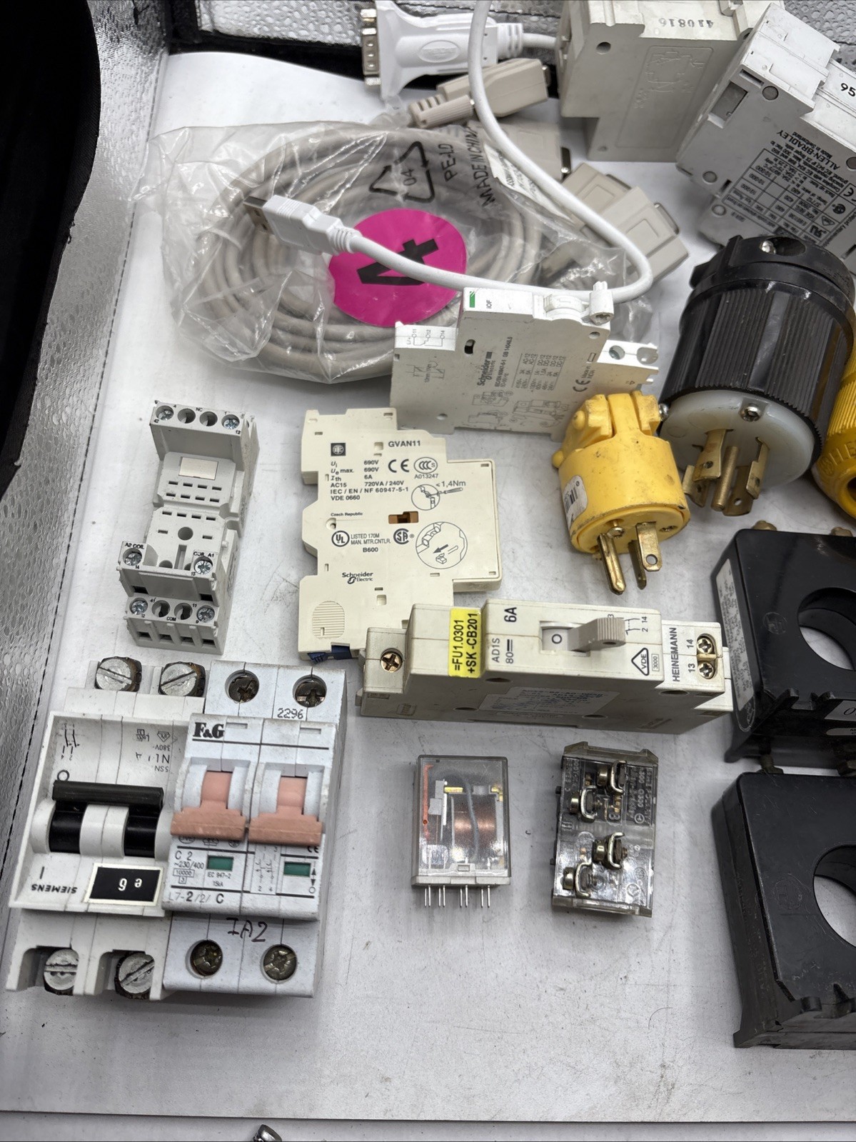 Assorted Breakers; Solenoids; Cables; Plugs; And Switches Of Various Brands