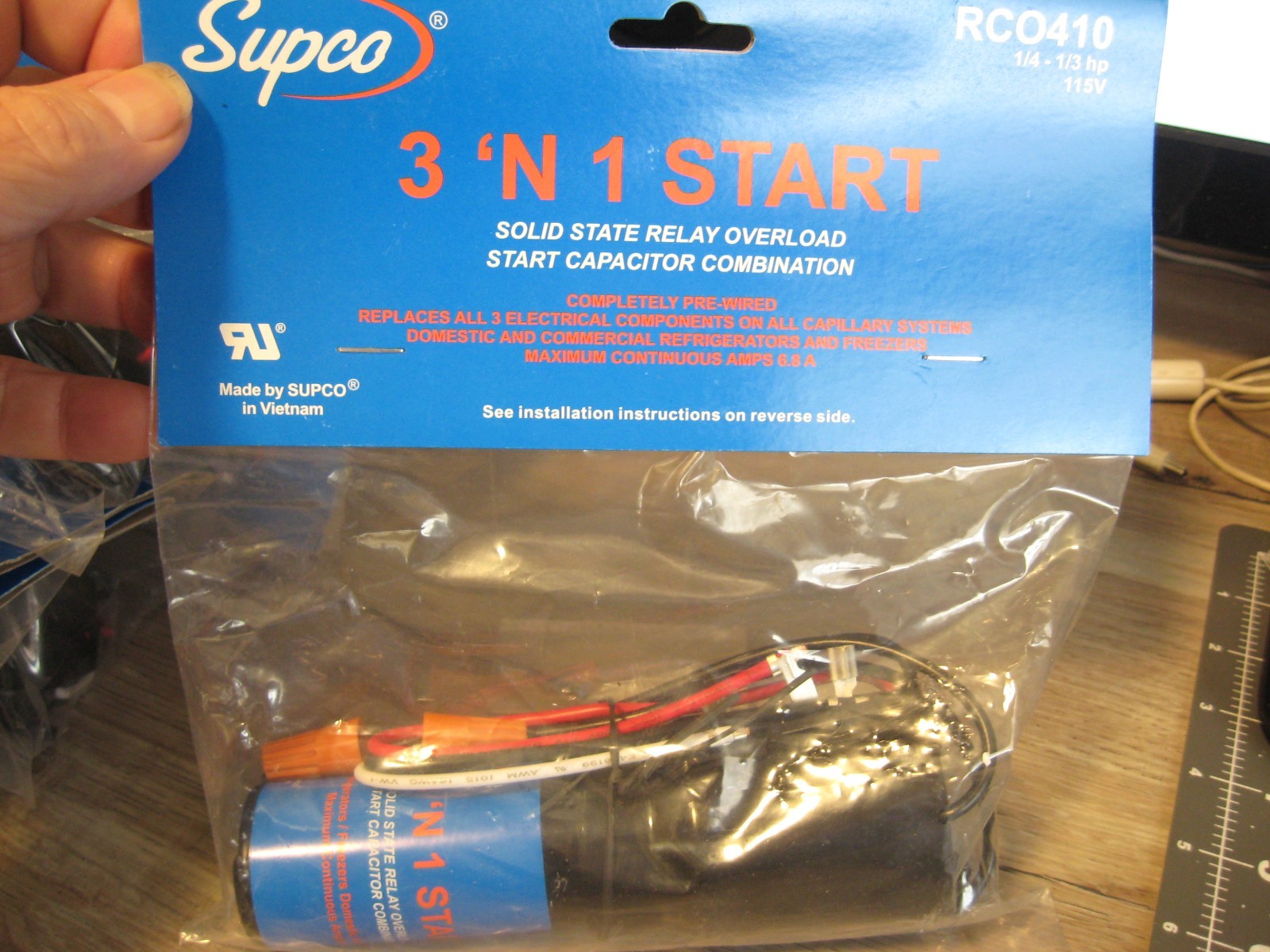 Supco RCO410 Refrigerator Relay Overload 3N1 Start Run Capacitor 1/4-1/3 HP 115V