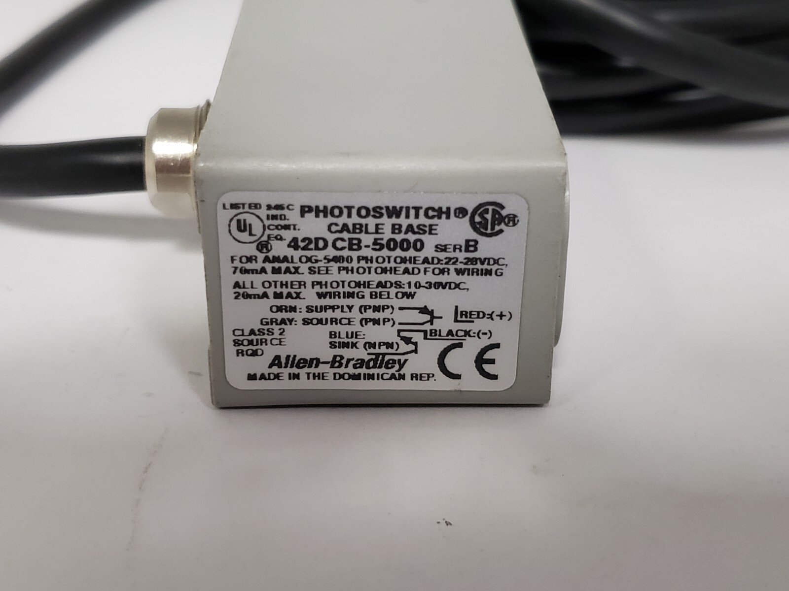 ALLEN BRADLEY 42DCB-5000 PHOTOSWITCH CABLE BASE 10-30VDC SERIES B NNB