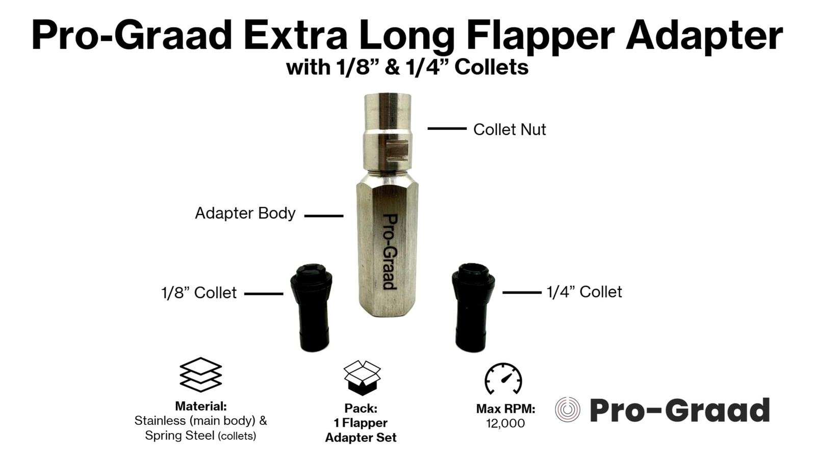 Pro-Graad Angle Grinder Flapper Adapter | 3-3/8” Extended Reach 5/8”-11…