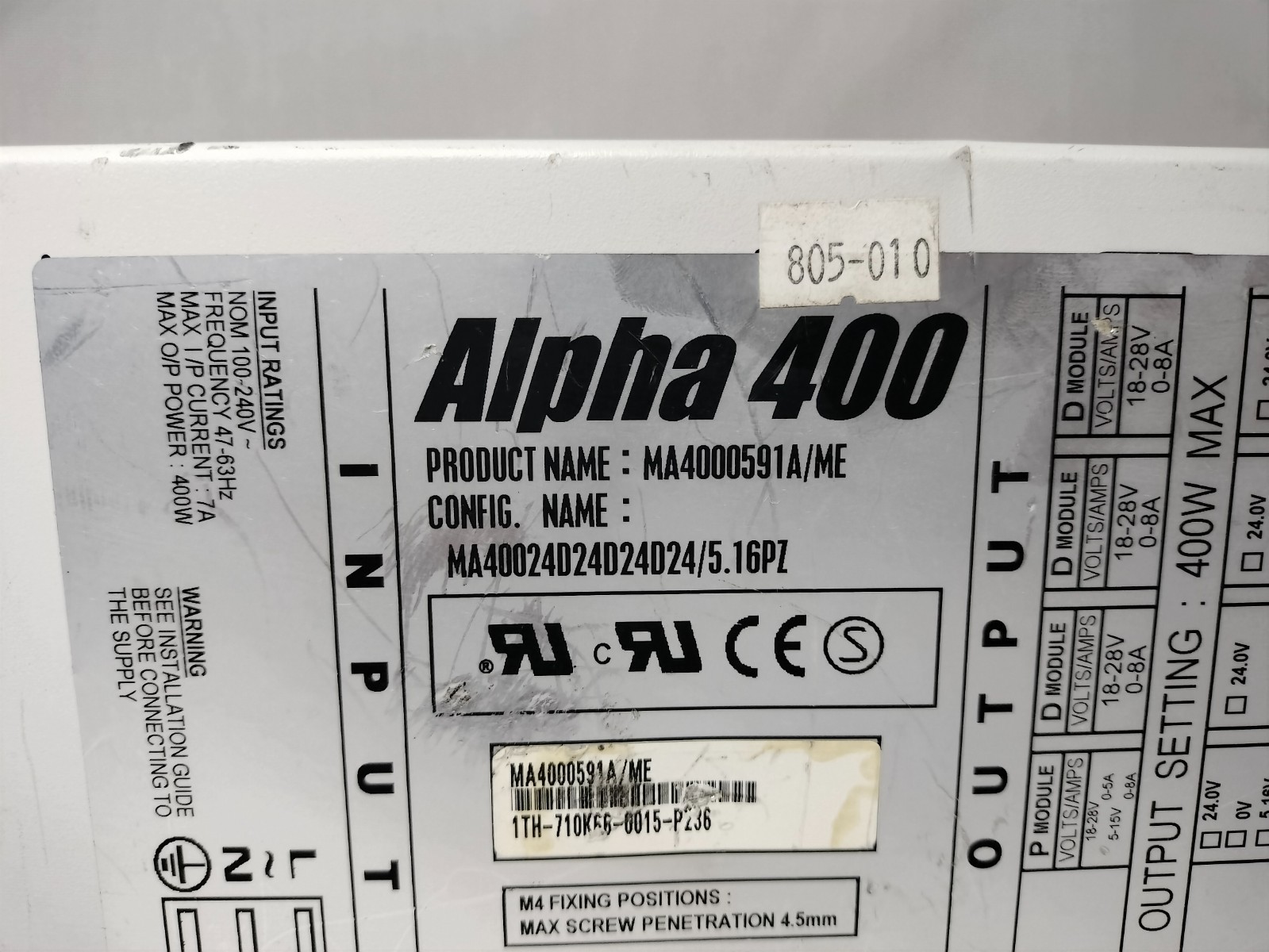Densei-Lambda MA4000591A/ME MA4000591AME Alpha 400 Power Supply 400W