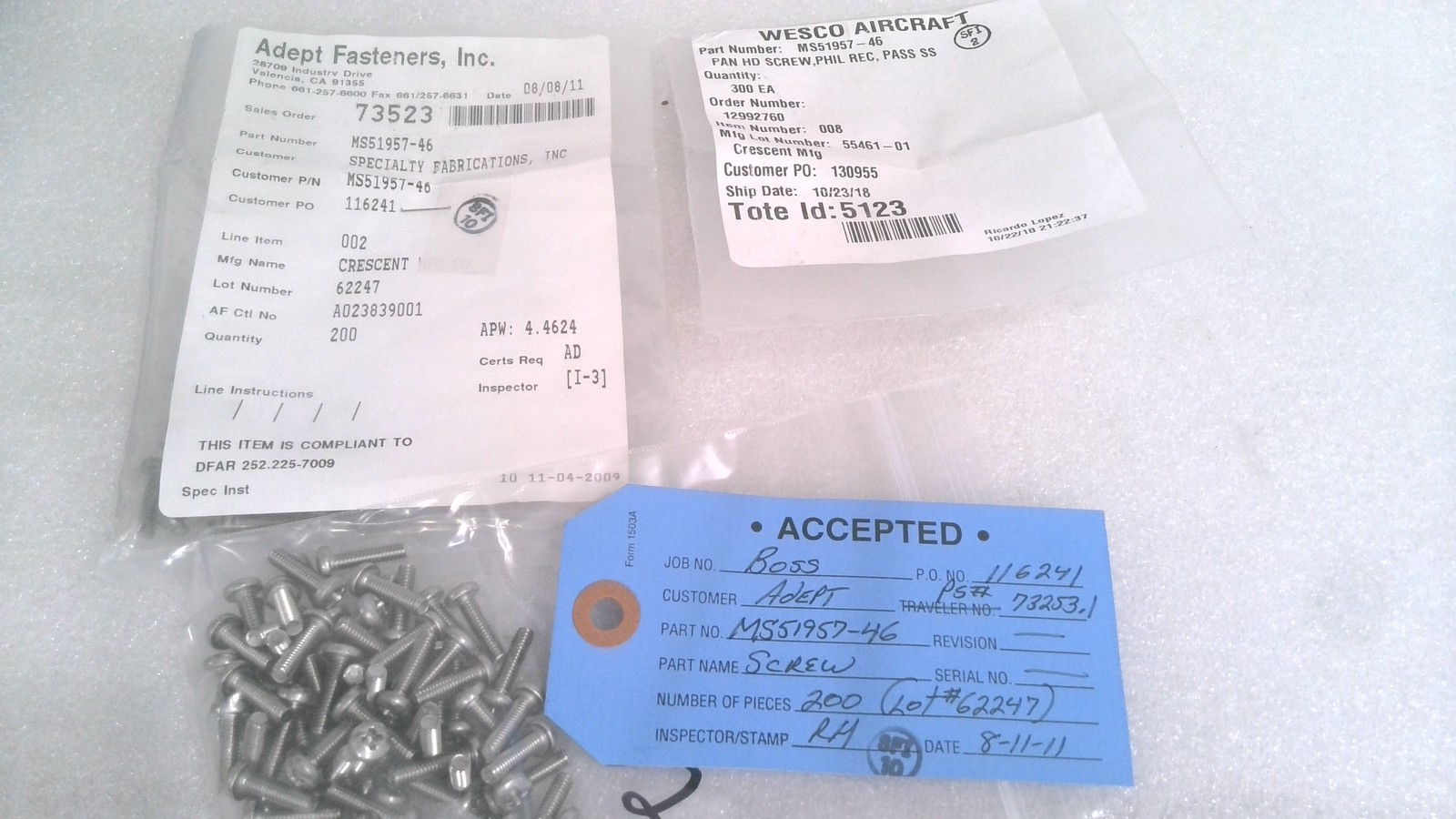 MILITARY STANDARDS MS51957-46 SCREW (LOT OF 101)