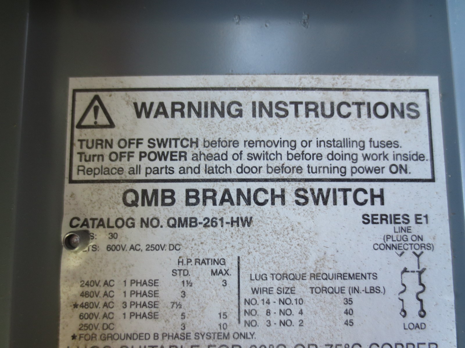 SQUARE D QMB261HW QMB BRANCH SWITCH – 30A, 600V, 2-POLE – NEW SURPLUS