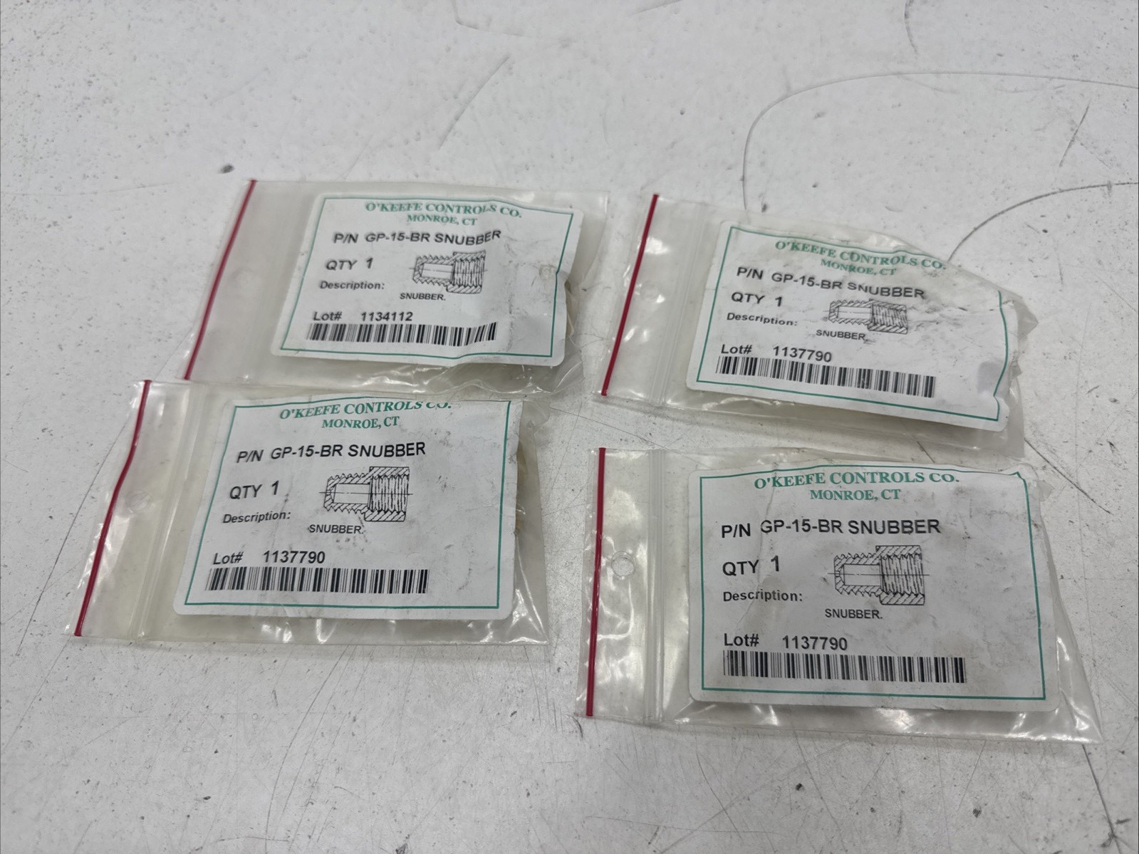(Qty.4) O’Keefe Controls Co. GP-15-BR 1/4” Brass Pressure Snubber 2000 MAX PSI