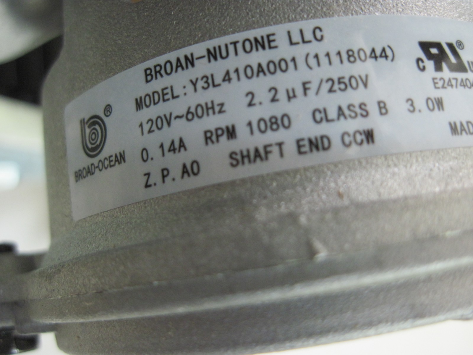 Nutone Y3L410A001 Broan Fan Motor new
