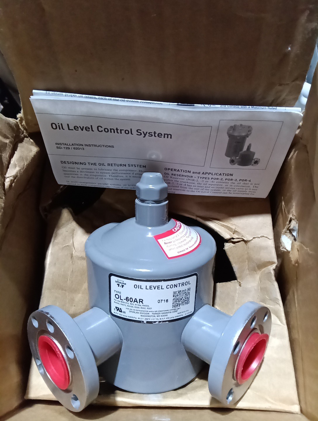 Sporlan 960093 Oil Level Control, 5/90 psi Adjustable w/ Fitting OL60AR OL-60-AR