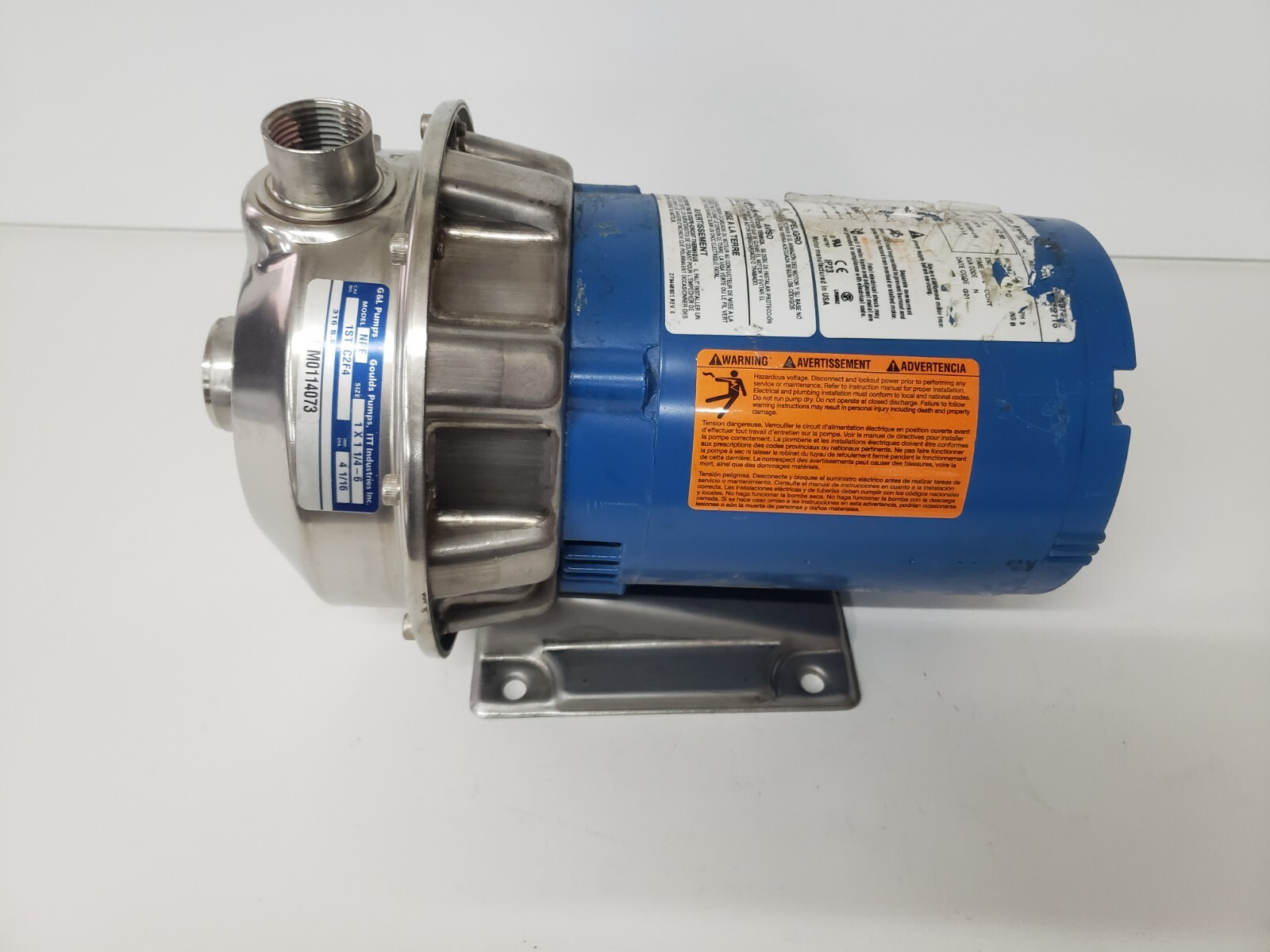 UNUSED Gould NPE 1×1/4-6 Pump 316SS 1ST1C2F4 Impeller 4-1/16 w/ 1hp Motor