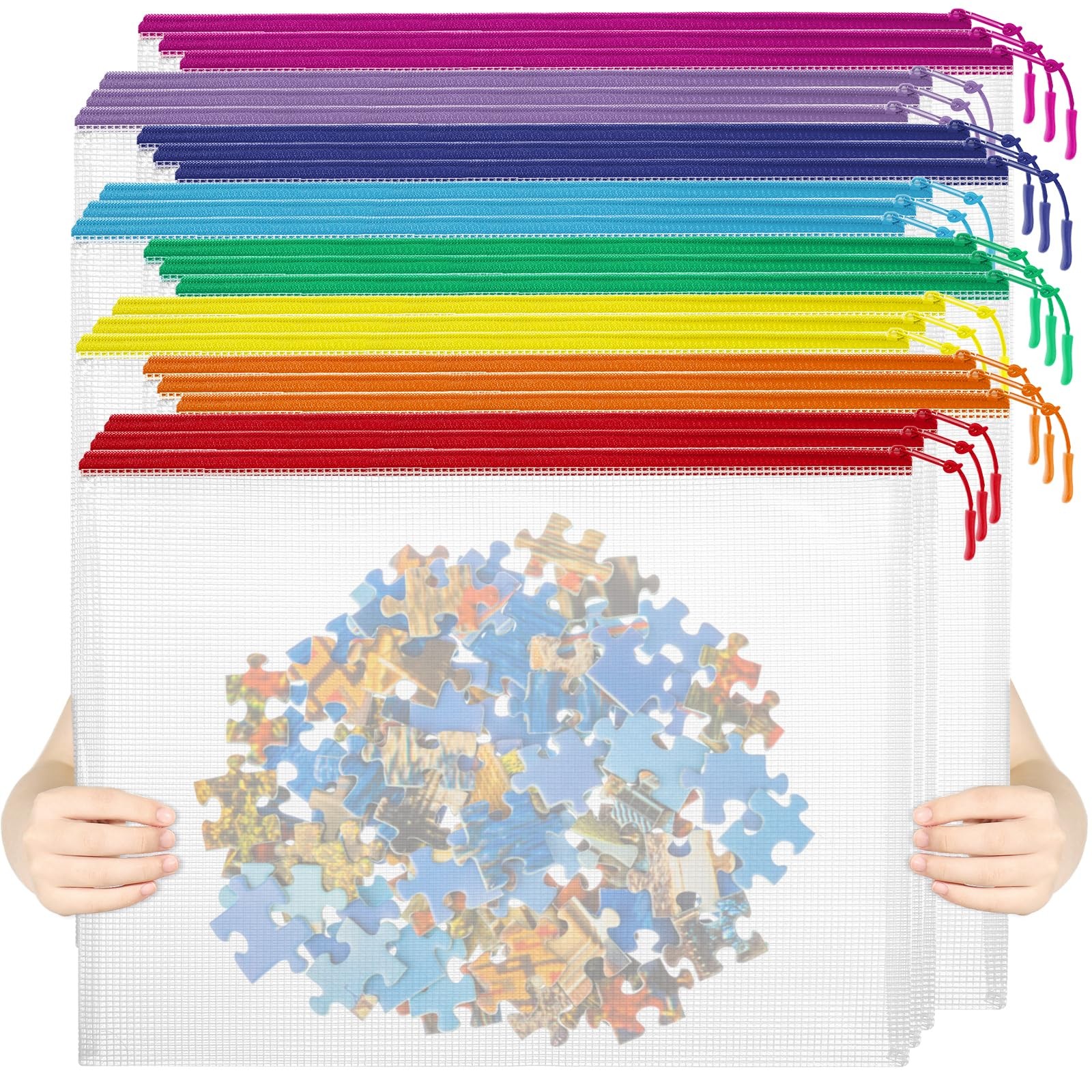 24pcs Mesh Zipper Pouch File Bags Puzzle Storage Bags, A3 17×12 A3, 8 Colors
