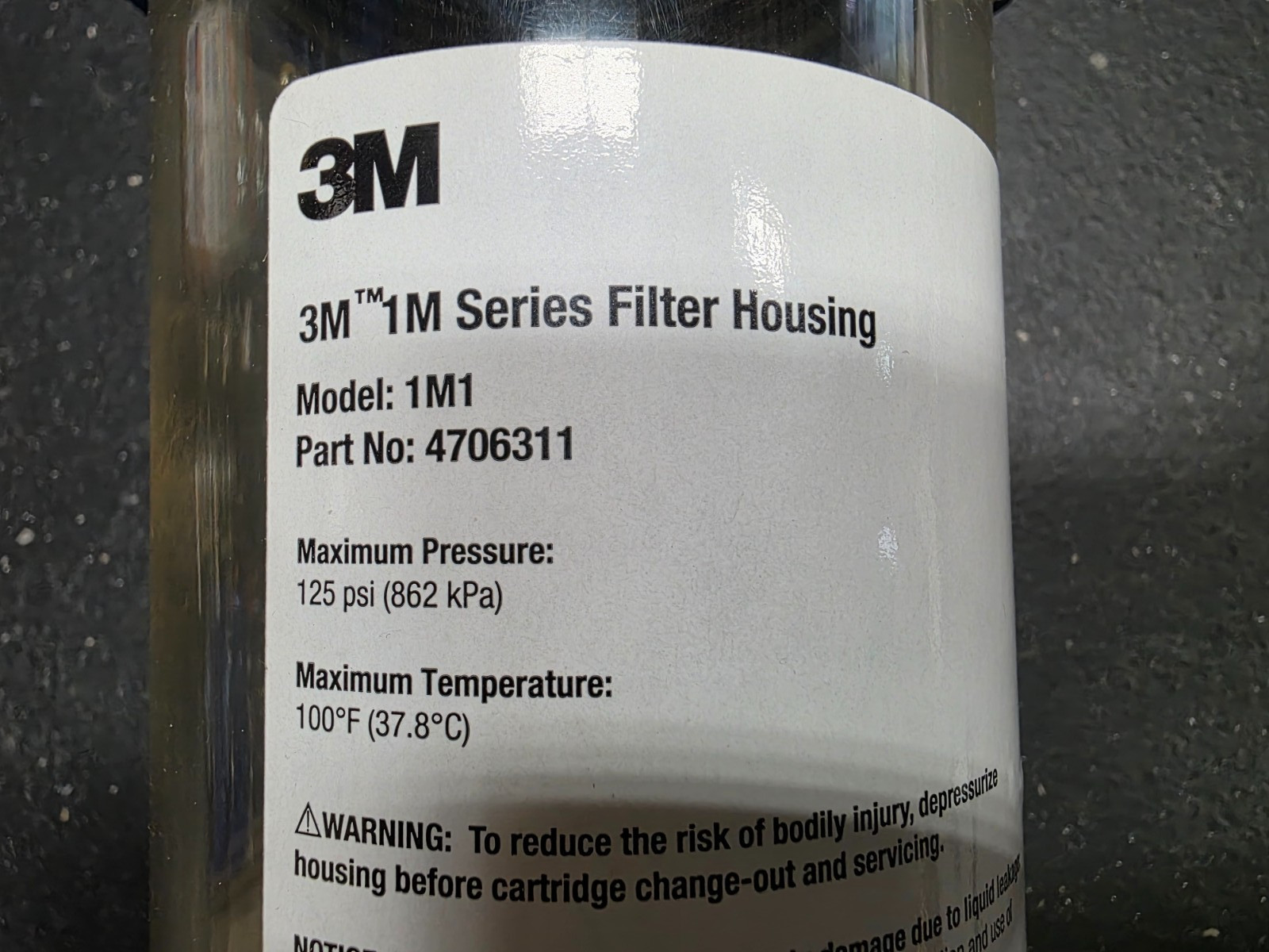 3M 1M1 Series Filter Housing 4706311 Clear Water Filter Housing, 3/4, 125PSIG