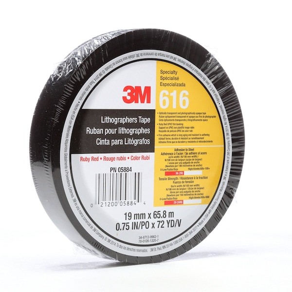 3M 616 Lightblockingtape, Red, 72Ydl, 1Inw, Pk36