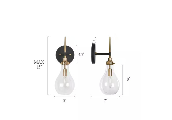 Uolfin 15-in H. Modern Bedroom Teardrop Wall Sconce 1-Light Black & Brass Gold