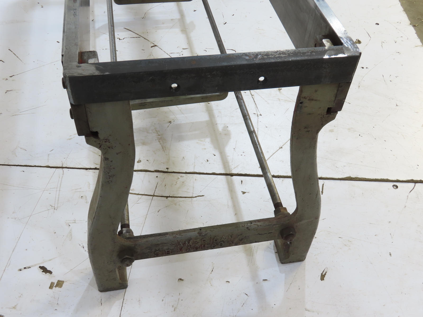 American S.B. Mach Co. Industrial Machine Table Cast Iron Stand Legs Base 7FT L