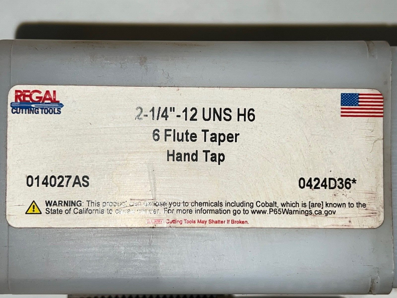REGAL CUTTING TOOLS HAND TAP 014027AS 2-1/4″-12 UNS H6 RH 3-9/16″ LOC 5-1/4″ OAL