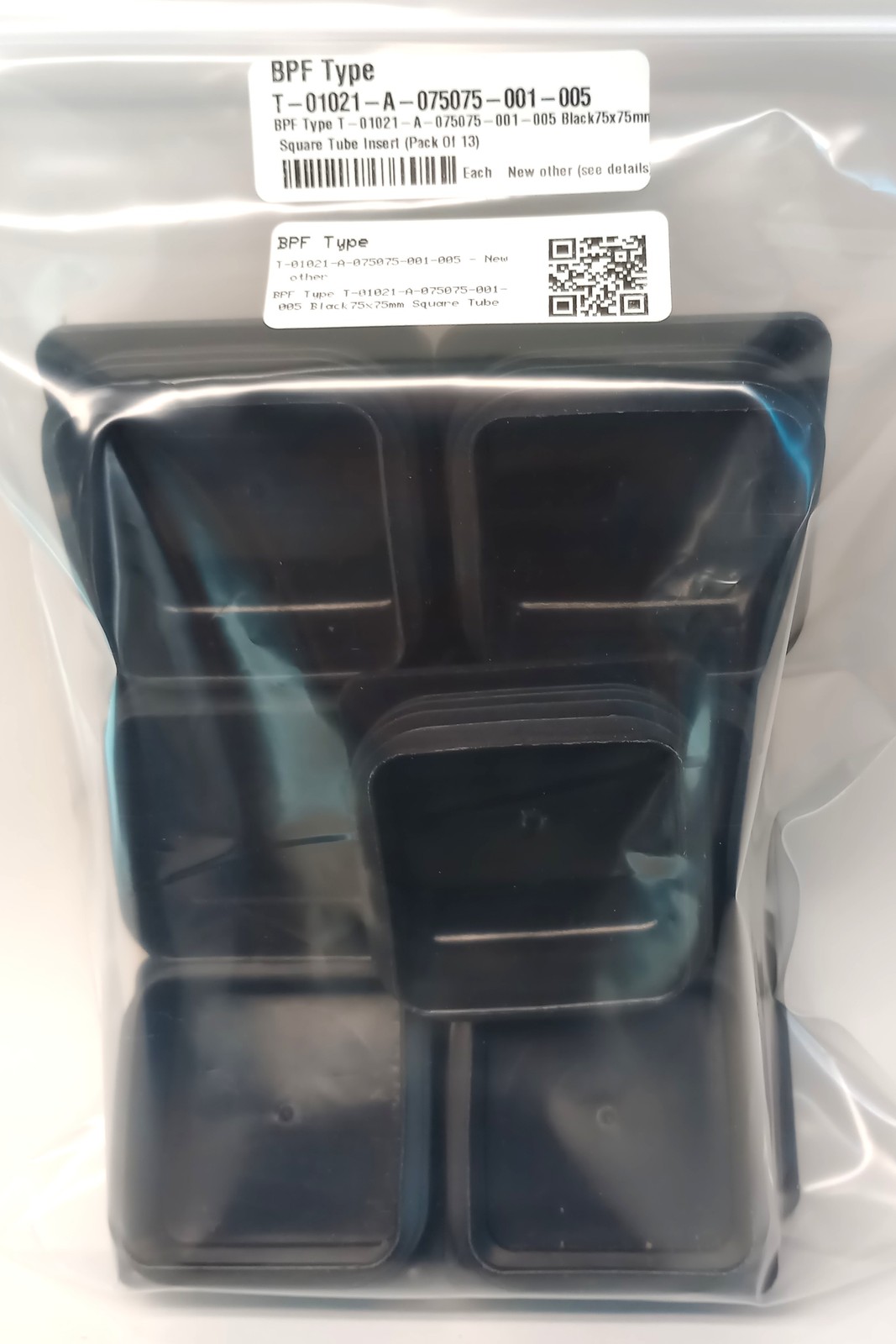 BPF Type T-01021-A-075075-001-005 Black75x75mm Square Tube Insert (Pack Of 13)