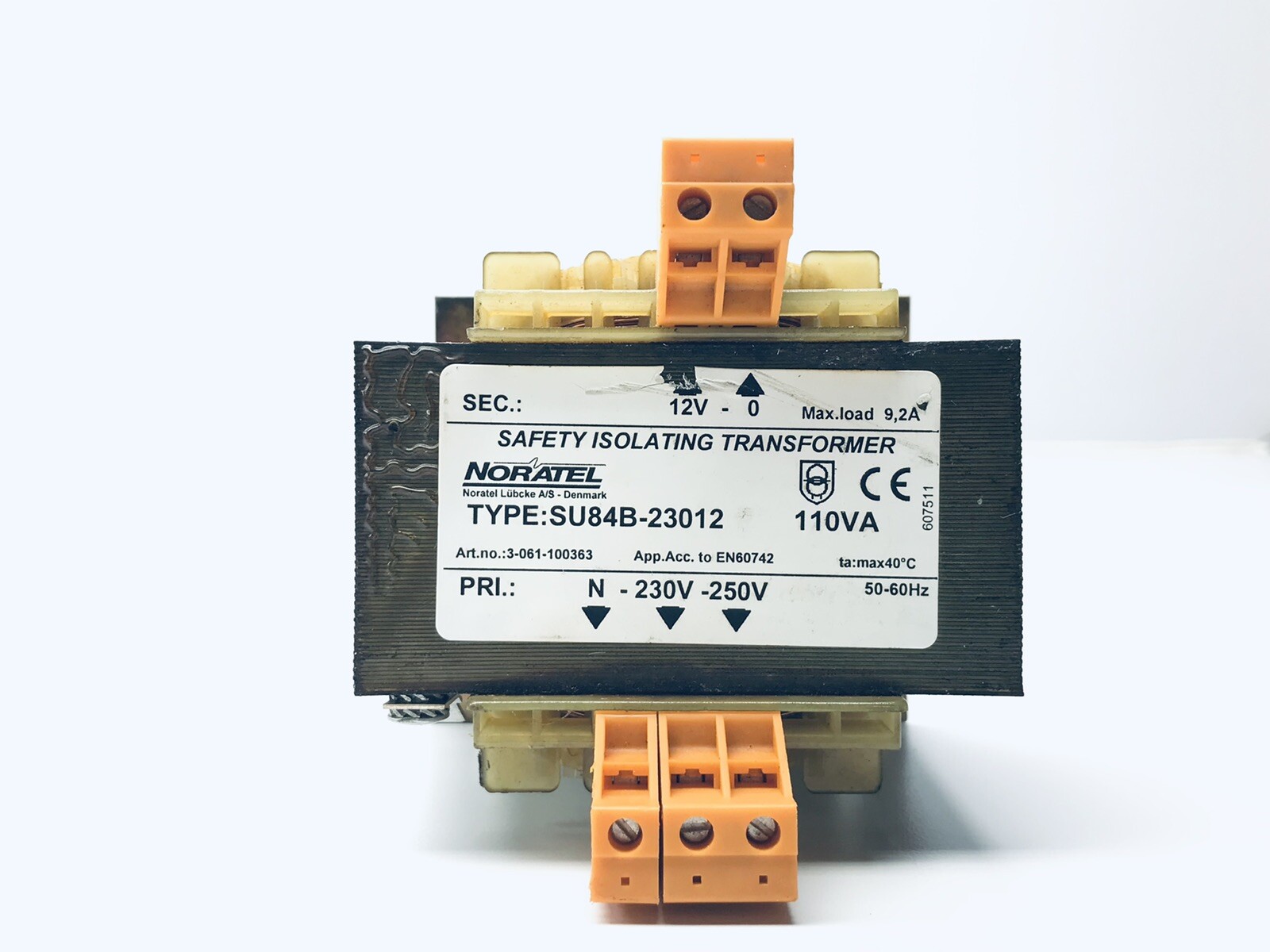 NORATEL TYPE SU84B-23012 SAFETY ISOLATING TRANSFORMER 230-250V IN 12V OUT 110 VA