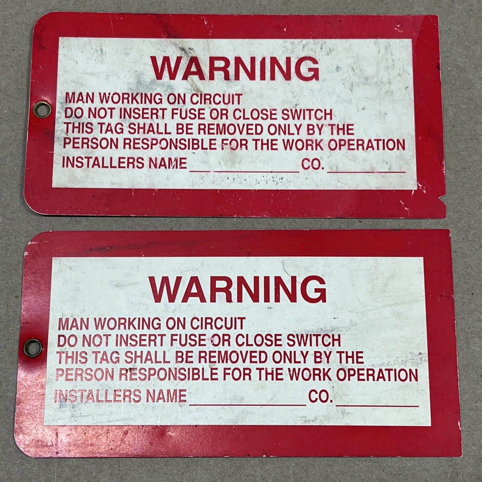 QTY 2) WARNING Man Working on Circuit Vinyl Locked Out Tag Write-On 5-3/4″ x 3″