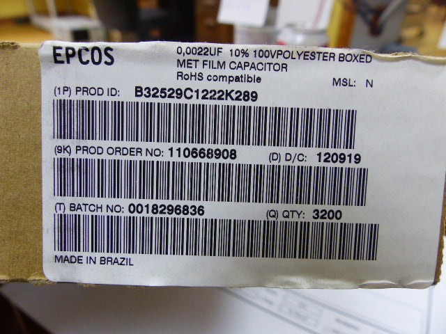EPCOS B32529C1222K289 Qty of 150 per Lot FILM P5 2.2NF 10% 100V NASTR; Cap Fi