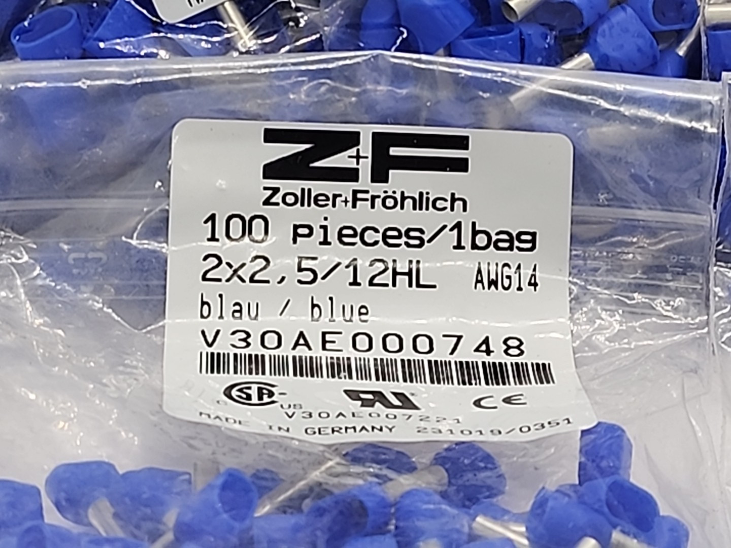 600 Pack – DIN FERRULES 14AWG 2×2 5/12HL Zoller Frohlich [2RE4-2]