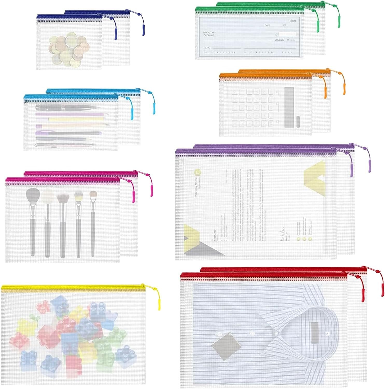 15pcs Mesh Zipper Pouch for rainbow 8size, 8 Color 8 Sizes 15 Pcs