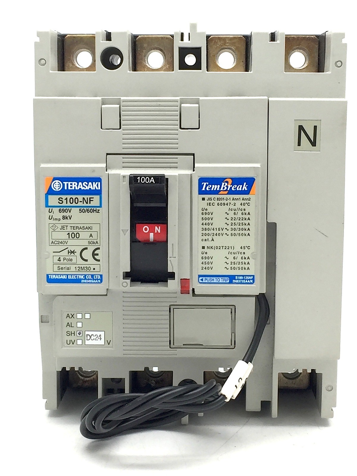 TERASAKI TemBreak S100-NF Circuit Breaker 100A FC 4P 30kA at 415V 24V DC Shunt T