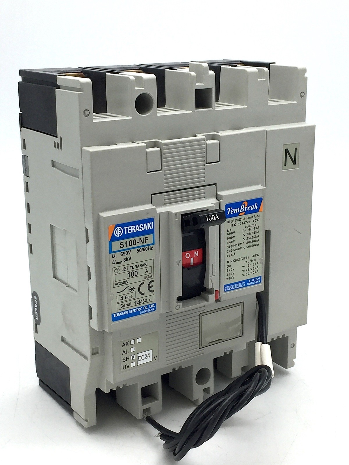 TERASAKI TemBreak S100-NF Circuit Breaker 100A FC 4P 30kA at 415V 24V DC Shunt T