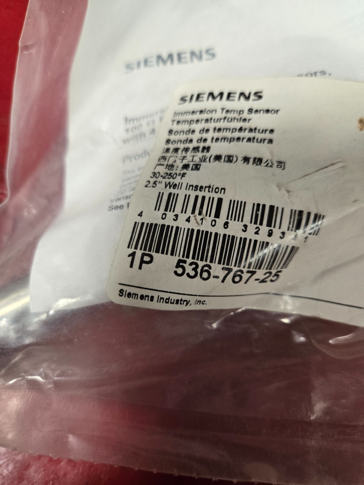 LOT of 3 New Siemens Industry 536-767-25 Immersion Temp Sensor