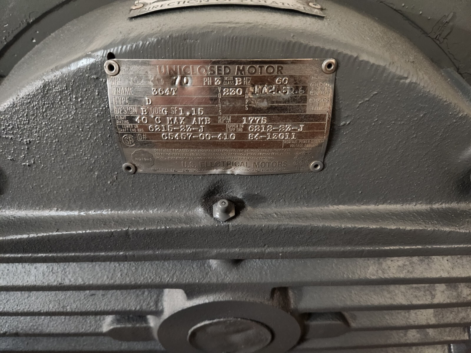 REBUILT U.S. ELECTRICAL 70HP 230/460V 3PH 1775RPM 364T C5457-00-410 84-13011