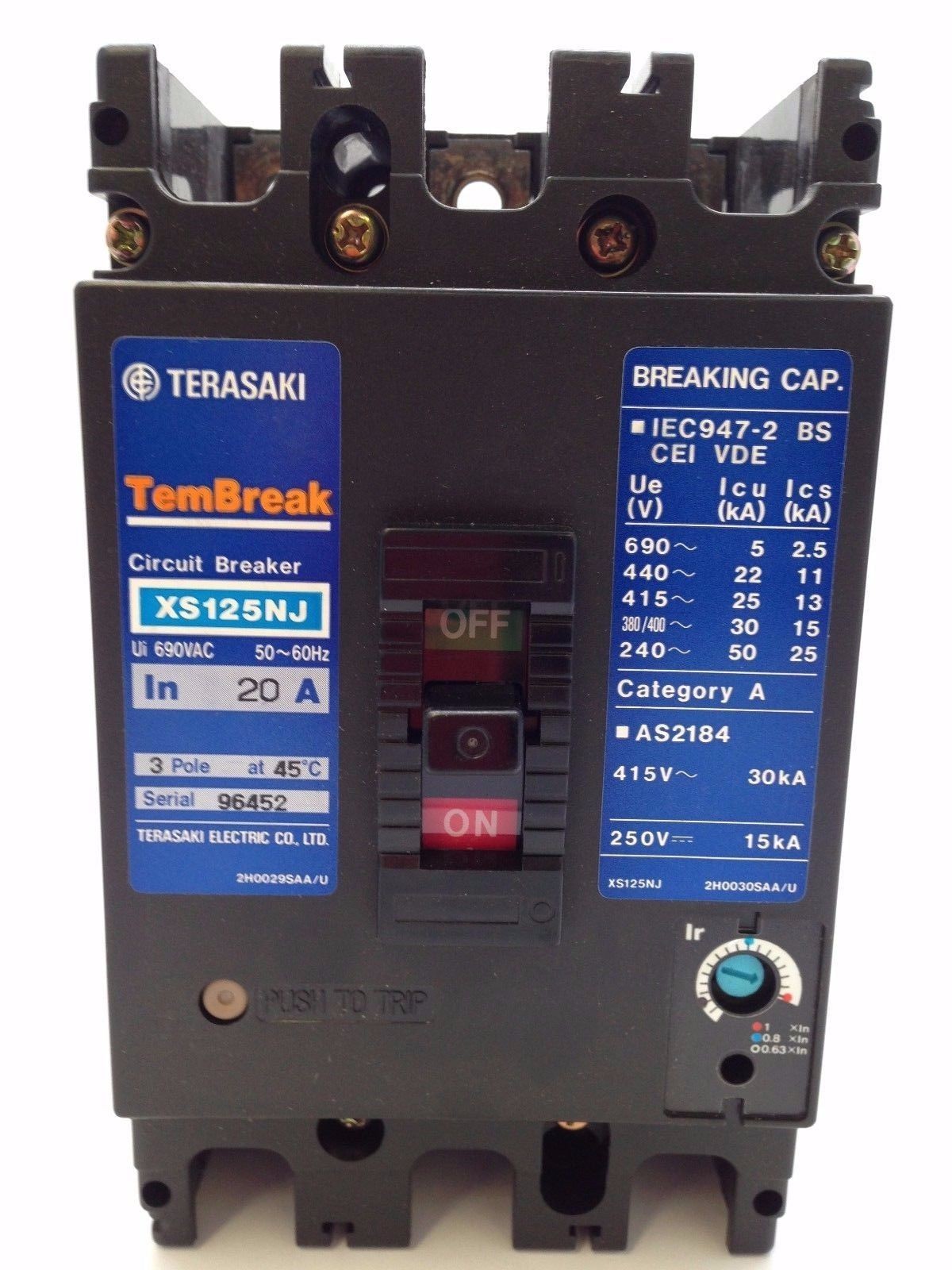 TERASAKI TemBreak XS125NJ Circuit Breaker 3 Pole 20A FC 30kA at 415VAC
