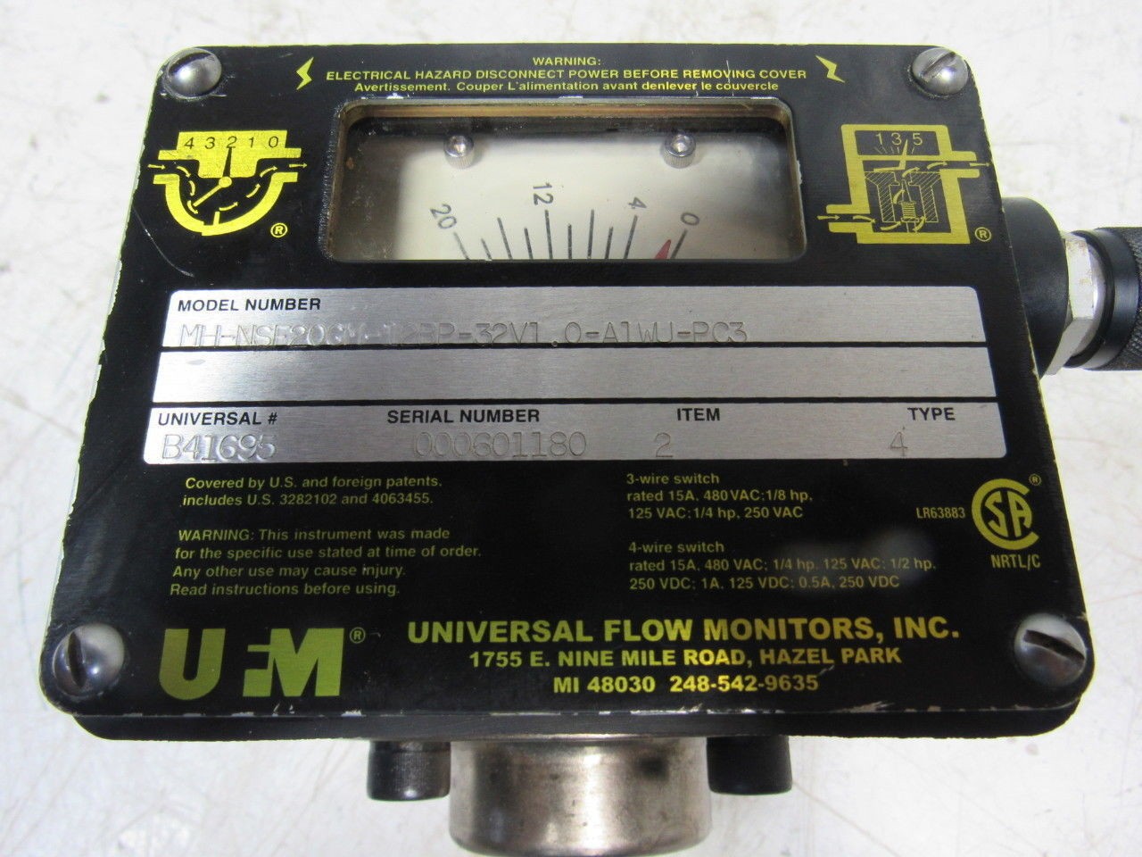 UFM MH-NSF20GM-12BP-32V1.0-A1WU-PC3 Type 4 0-20GPM Flow Meter 1/2″ Ports