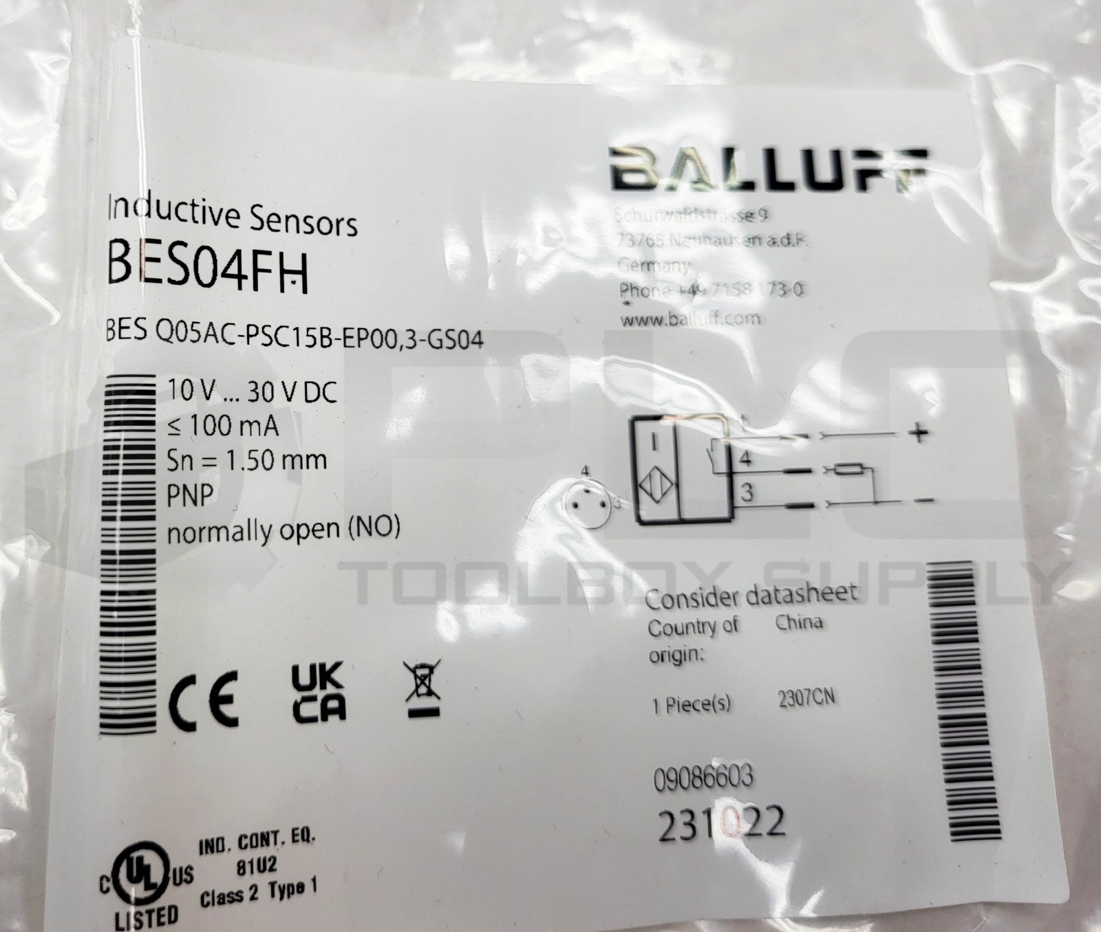 NEW BALLUFF BES Q05AC-PSC15B-EP00.3-GS04 INDUCTIVE SENSOR 10-30VDC BES04FH