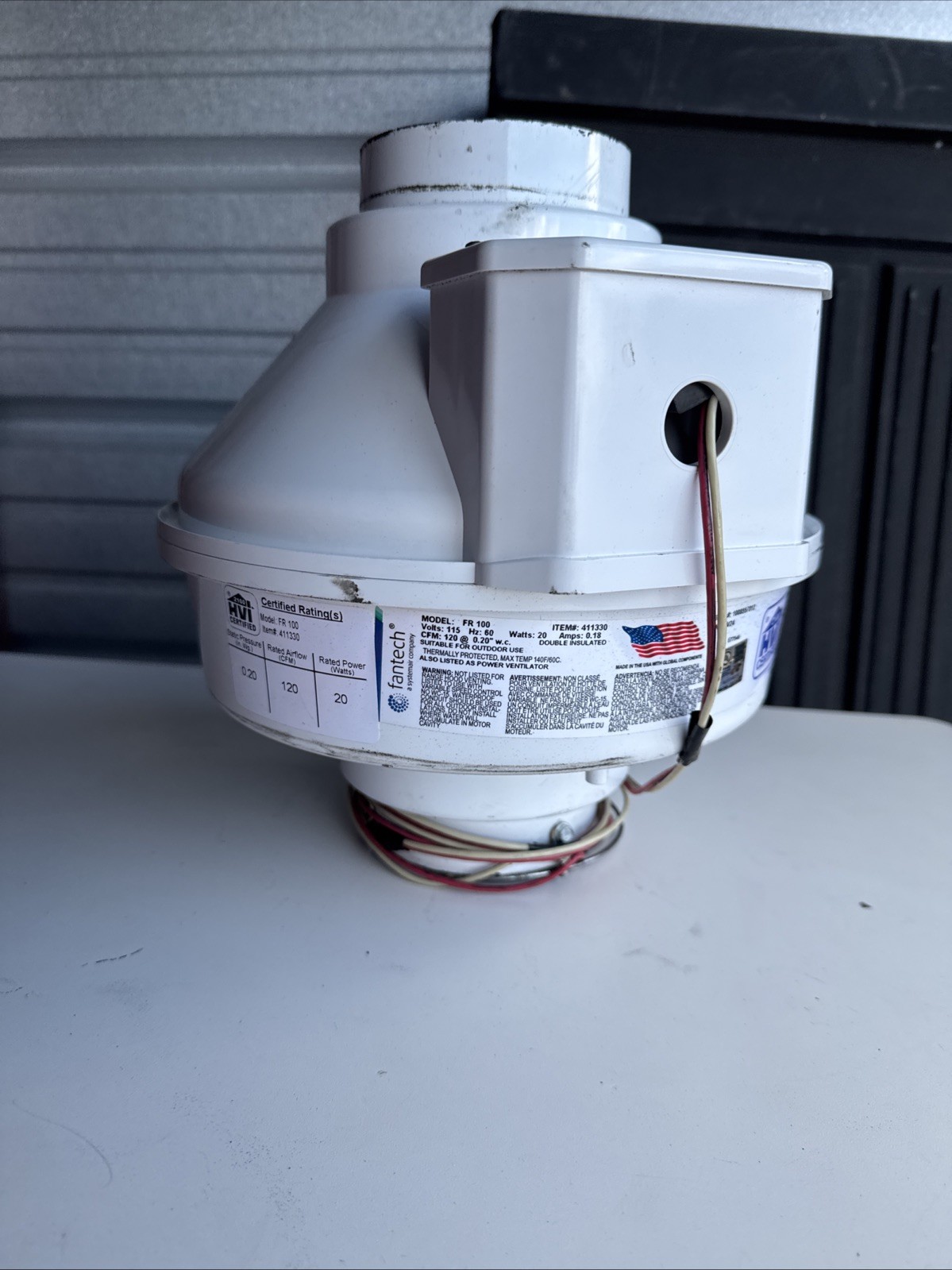 Fantech FR100 4″ Inline Centrifugal Duct Fan Continuous Duty 115v 60hz 20w .18A