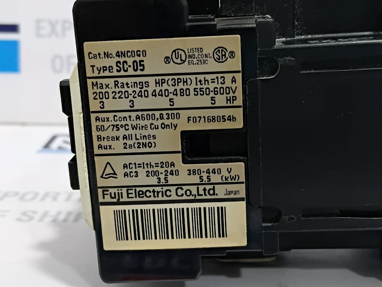 Fuji Electric SC-05 Contactor Coil Voltage 380-400V 50Hz 400-440V 60Hz 13 Amp.