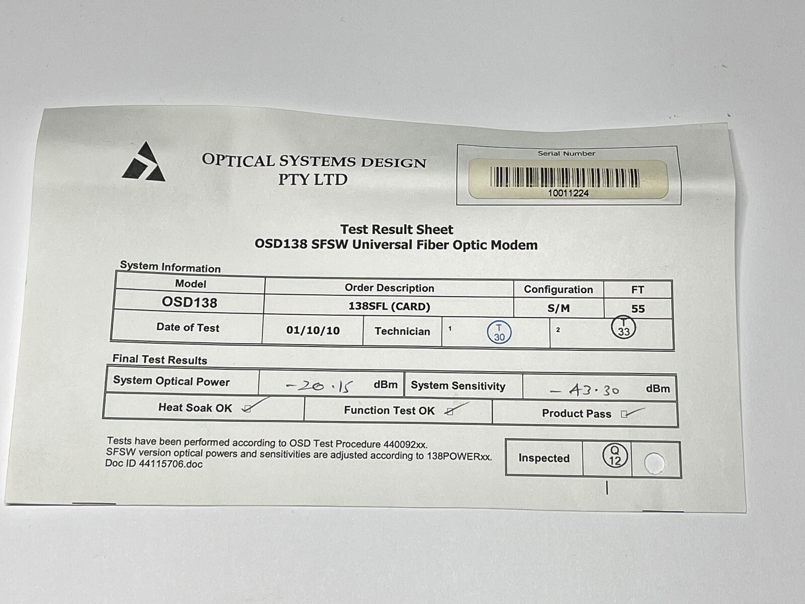 Optical Systems Design OSD Universal Data Transceiver OSD138 RS232 RS485 RS422 3