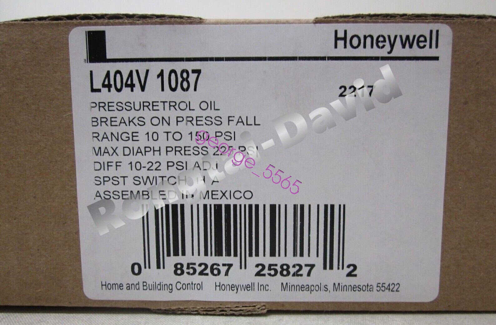Brand New HONEYWELL L404V1087 PRESSURETROL CONTROLLER In Box