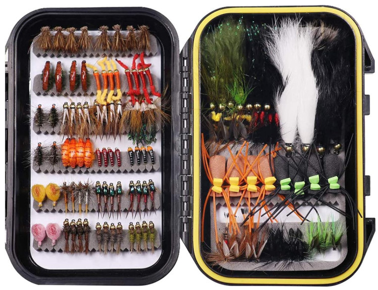 Fly Fishing Flies Assortment with Waterproof Fly Box, 120pcs Dry/Wet/Nymph/Strea