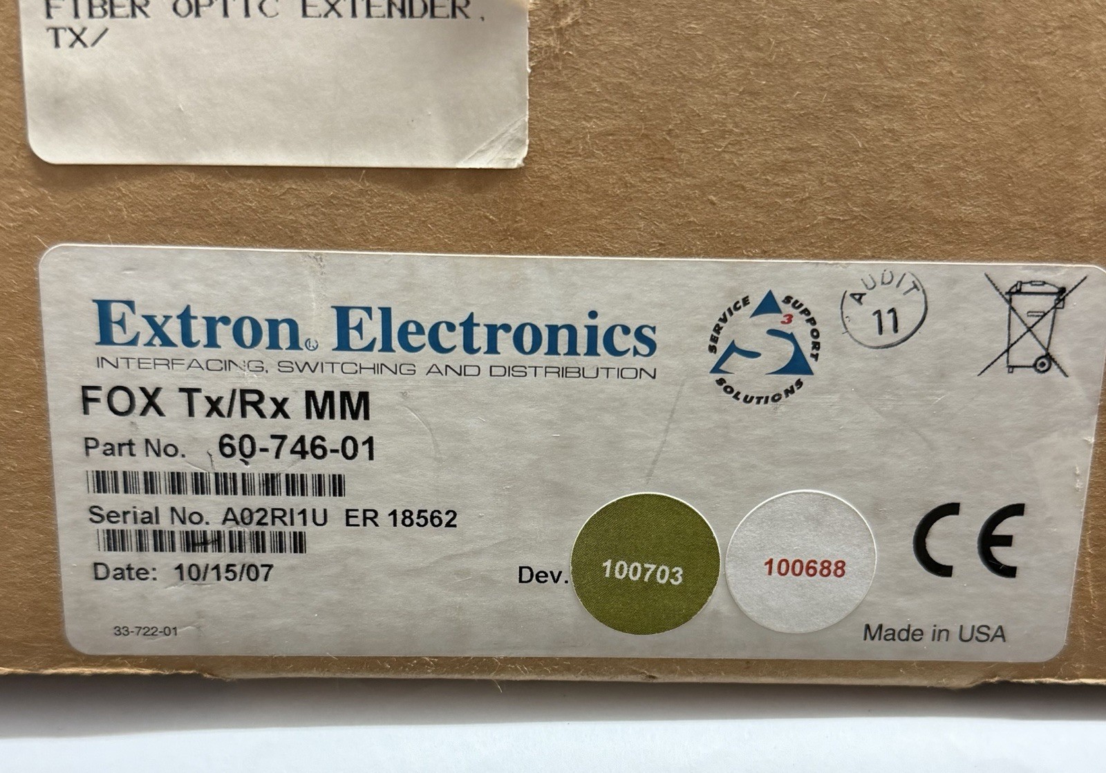 Extron Electronics Fox 500 Tx/Rx MM Fiber Optic Transmitter & Receiver NIB
