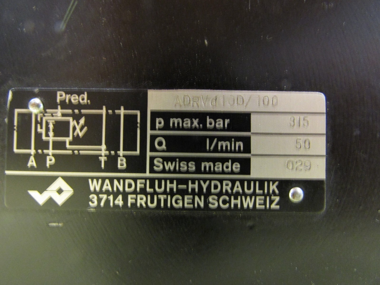Wandfluh Hydraulik ADRVd10D/100 Valve, NOS, 315 Max bar, 50 l/Min, F5