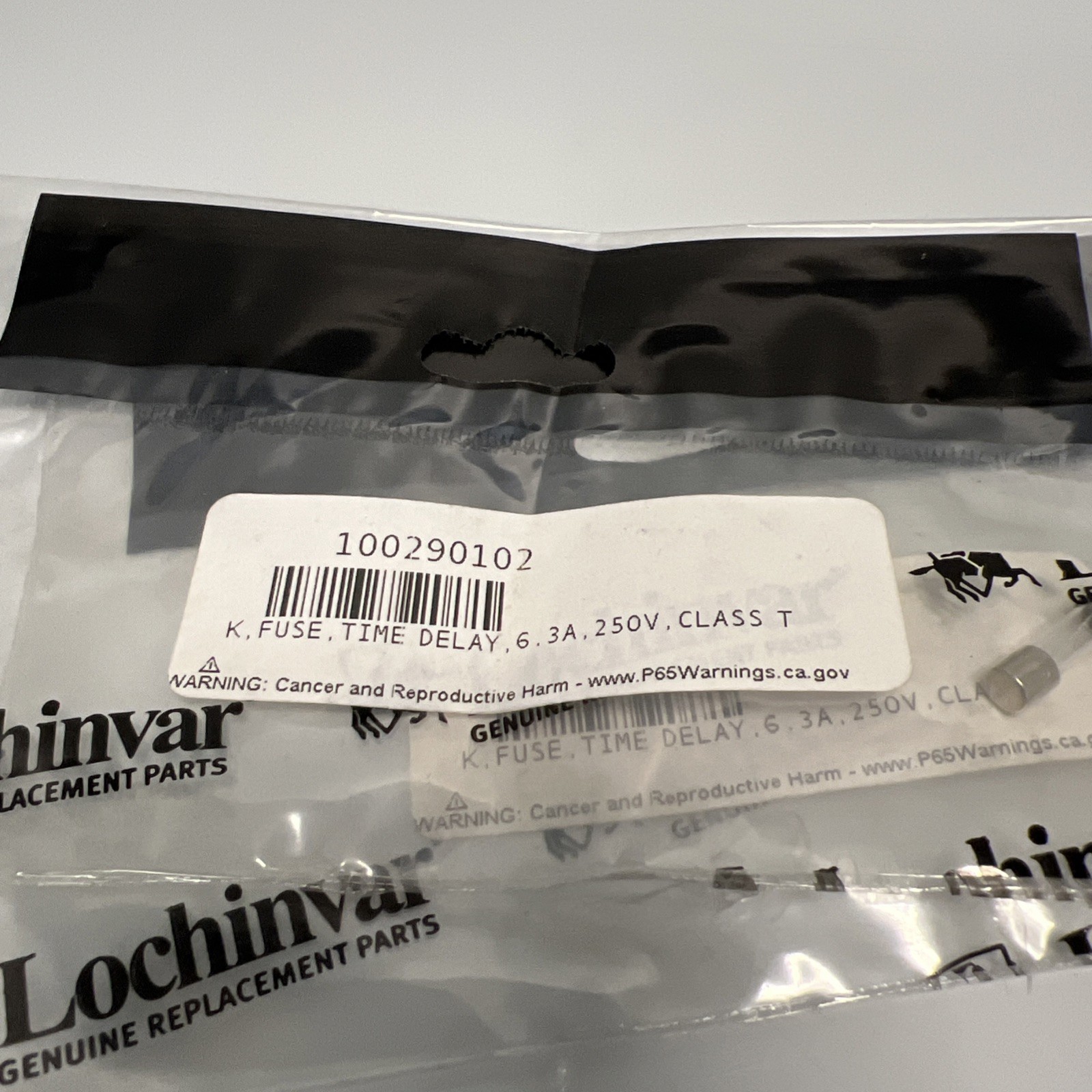 NEW, LOT OF 2, LOCHINVAR, 100290102, TIME DELAY FUSE, 6.3A, 250V, CLASS T (2J-2)
