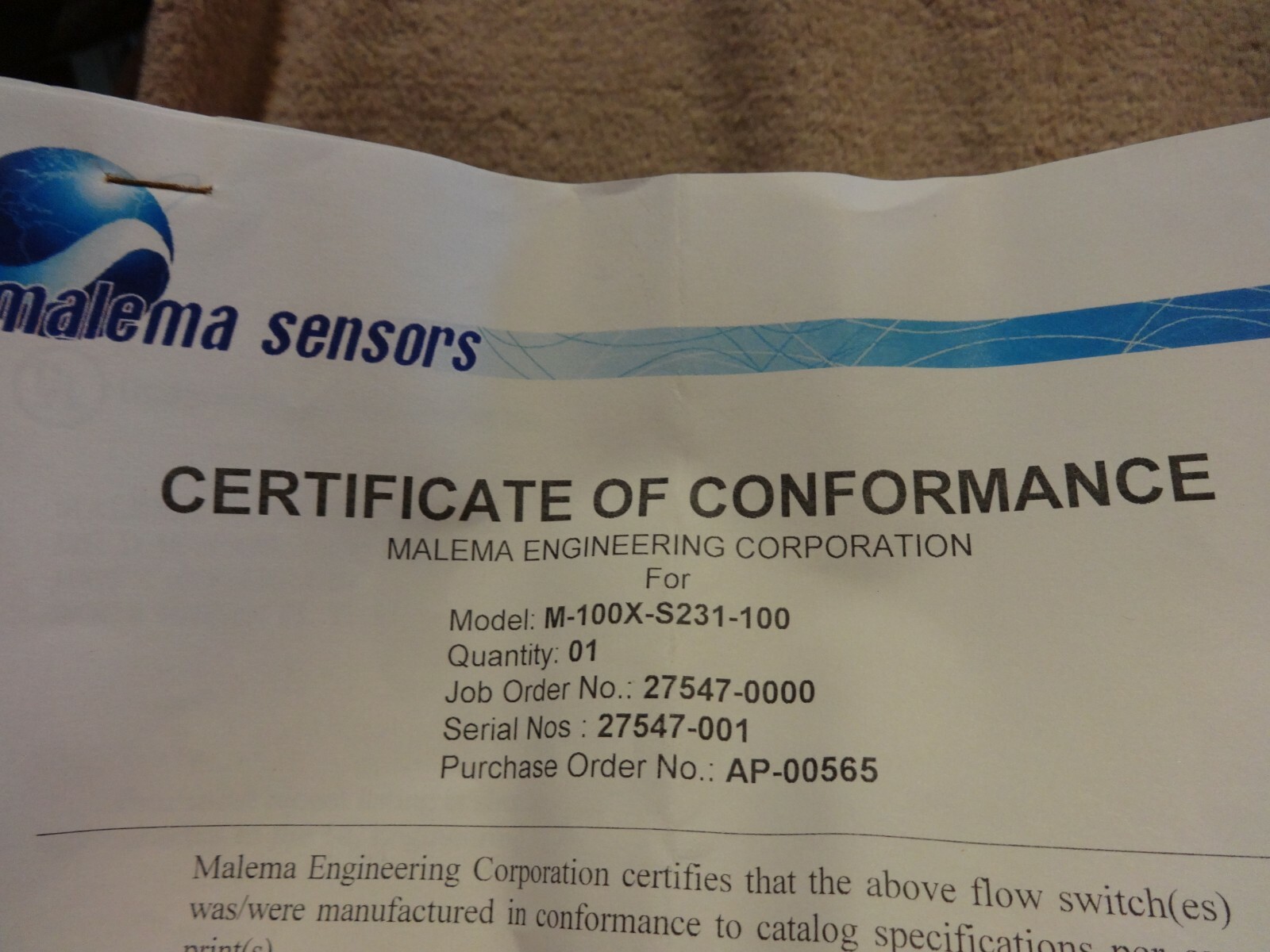 MALEMA SENSORS, M-100X Series Ex-proof Adjustable Flow Switches M-100X-S231-100